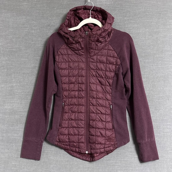 North Face Jacket S Burgundy ThermoBall Hybrid Quilted Puffer Hooded Full Zip